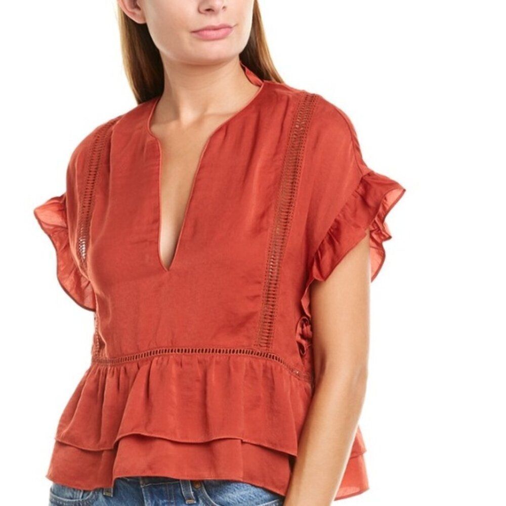Anthropologie DRA Los angeles perla top rust orange ruffles lace boho summer‎ XS